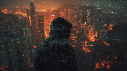 Hacker are planning to hack and attack networks and cyber security , innovative Smart city and graphs with statistics to analyze business potential and predict future developments in company growth.