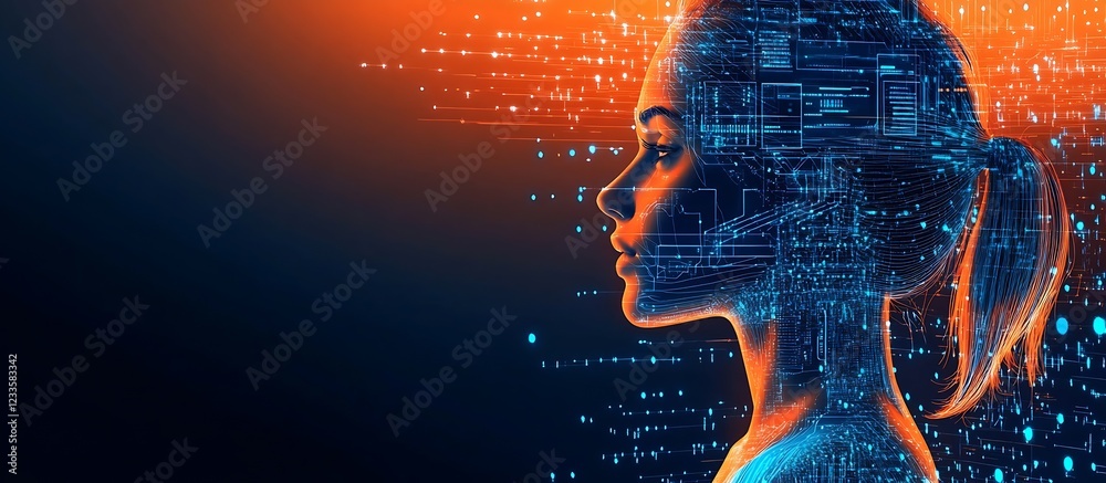 Aufkleber Abstract AI and Technology Art Featuring Neural Network Visualization and Human Computer Interaction : Generative AI