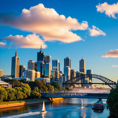 Fototapeta premium Panorama of Sydney Harbour at dusk