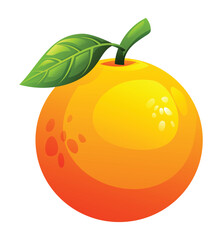Fresh orange with leaf on top. Vector cartoon illustration