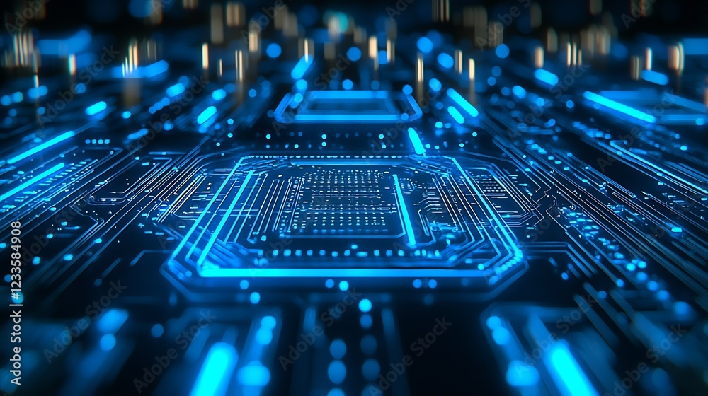 Leinwandbilder futuristic blue circuits on circuit board highlight advanced technology concepts : generative ai