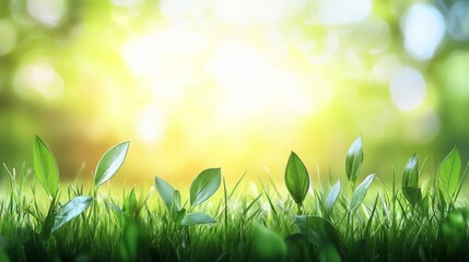 Obraz premium Lush Green Grass Shoots in Bright Sunlight