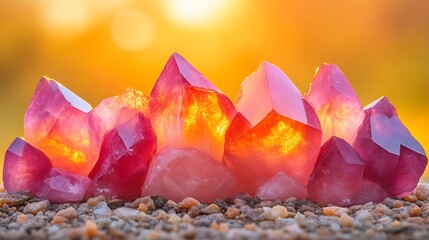 Glowing Pink and Orange Crystals at Sunset