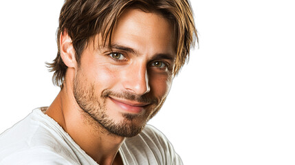Obraz premium a young man with facial hair smiling with a smile on his face PNG image, PNG file, Generative art.