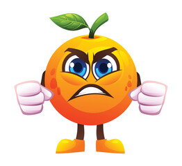 Angry orange character with clenched fists, expressing frustration. Vector cartoon illustration