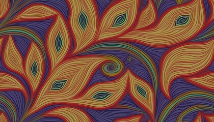 Vibrant and Textured Seamless Wallpaper Design featuring Abstract Patterns, Rich Colors, and Intricate Geometric Shapes, Ideal for Modern Interiors and Digital Art