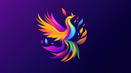 Naklejka premium A vibrant rainbow phoenix bird design illustration