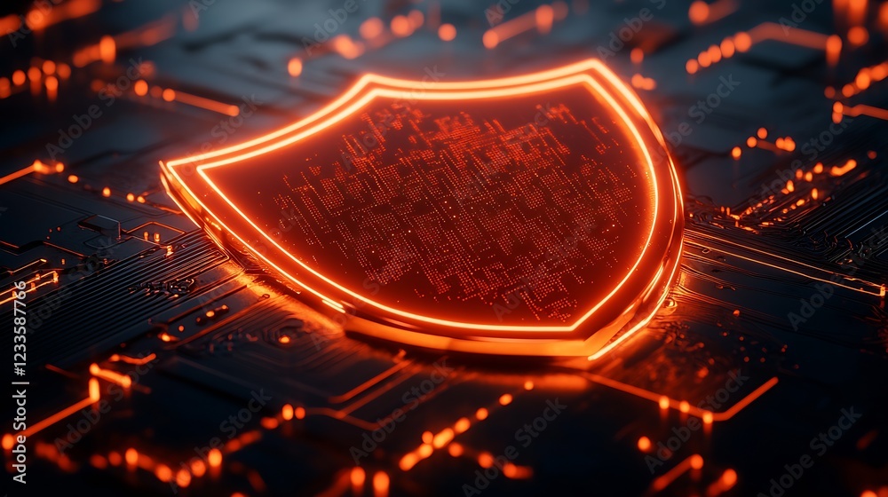 Aufkleber Luminous Red Security Emblem on Advanced Digital Circuit Board : Generative AI