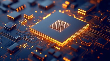 Advanced Computer Chipset on Electronic Circuit with Illuminated Details and Design : Generative AI