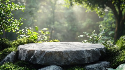 3D Illustration of a Stone Podium on Rugged Terrain