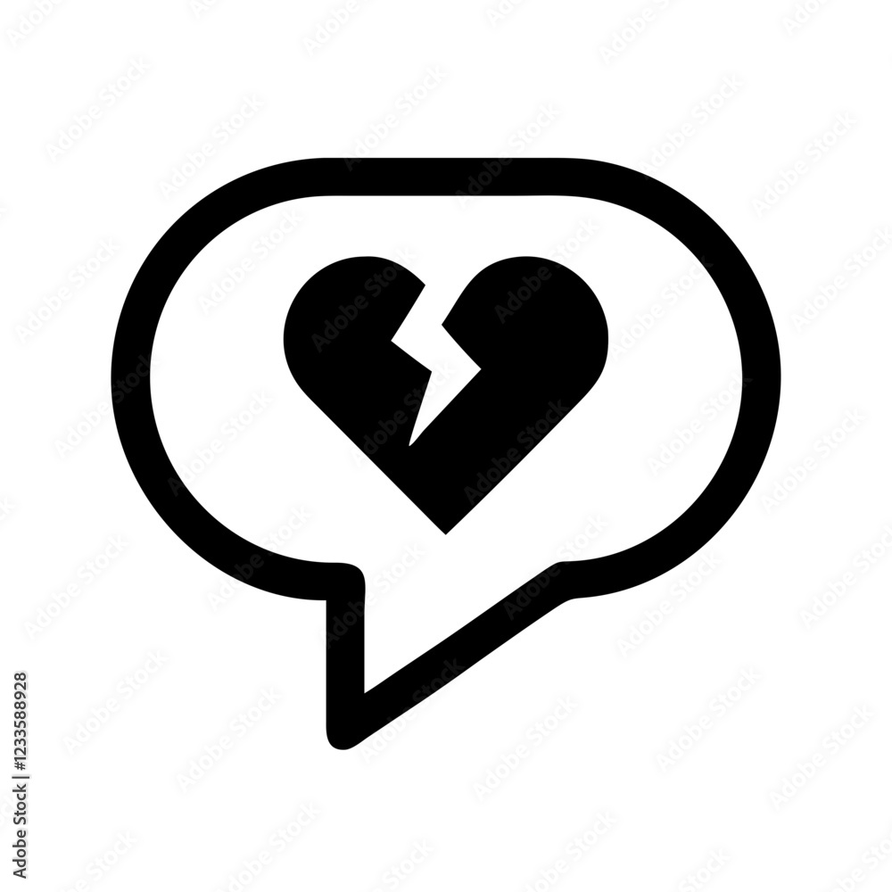 Aufkleber speech bubble with broken heart vector icon – emotional expression symbol