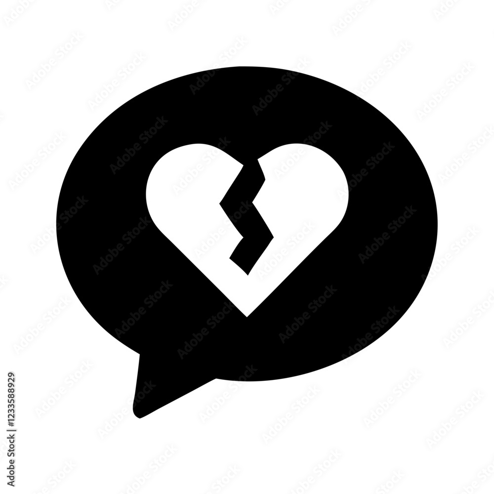 Poster speech bubble with broken heart vector icon – emotional expression symbol
