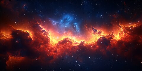 Majestic Galaxy Landscape with Fiery Red and Blue Nebula Clouds : Generative AI