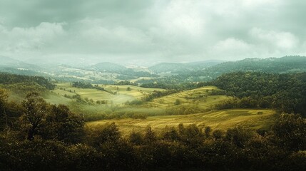 Obraz premium Serene Rolling Hills Under a Cloudy Sky: A Breathtaking Landscape