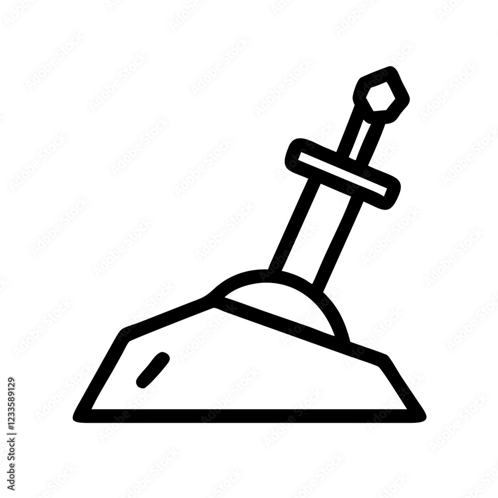Poster sword in stone vector icon – legendary mythical symbol
