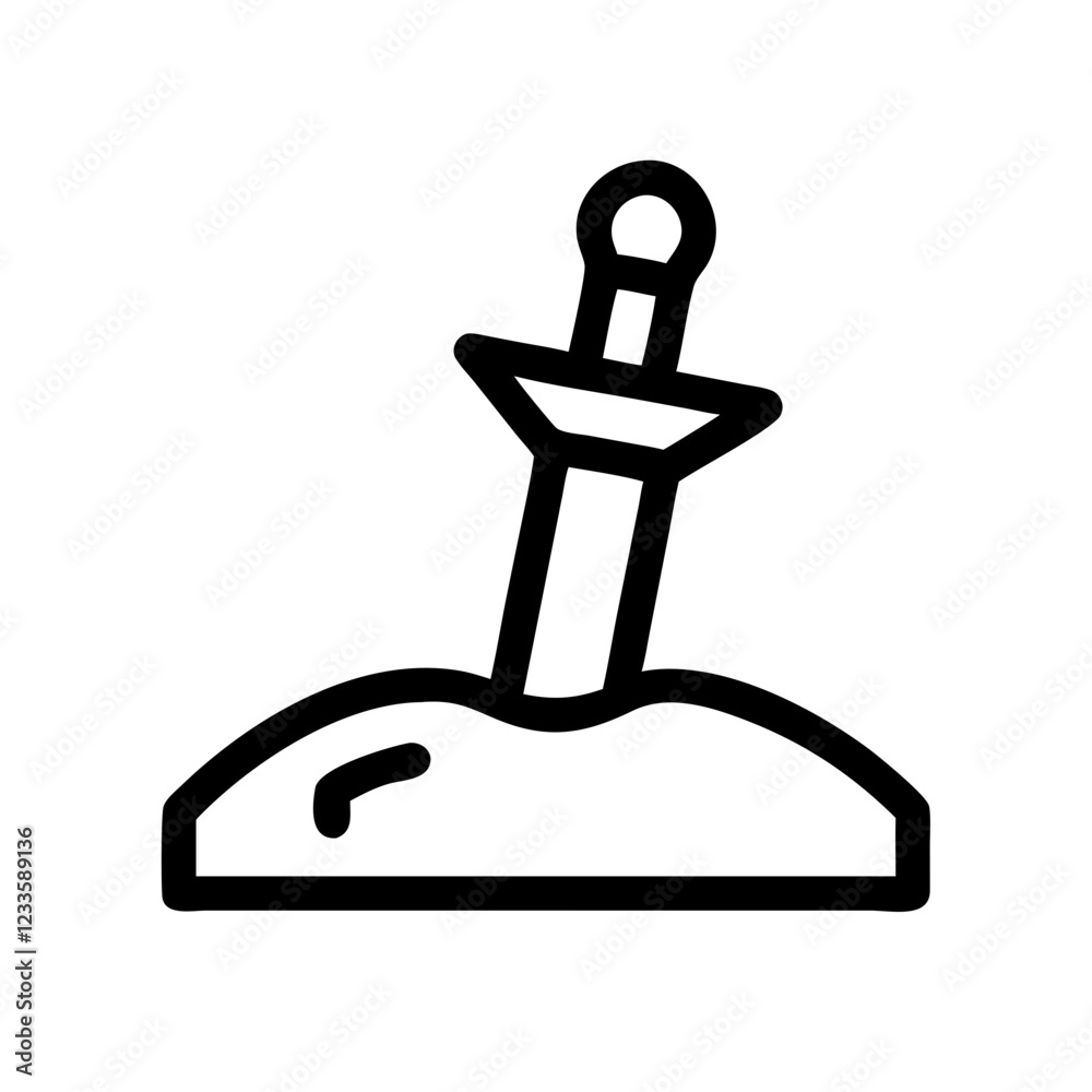 Poster sword in stone vector icon – legendary mythical symbol
