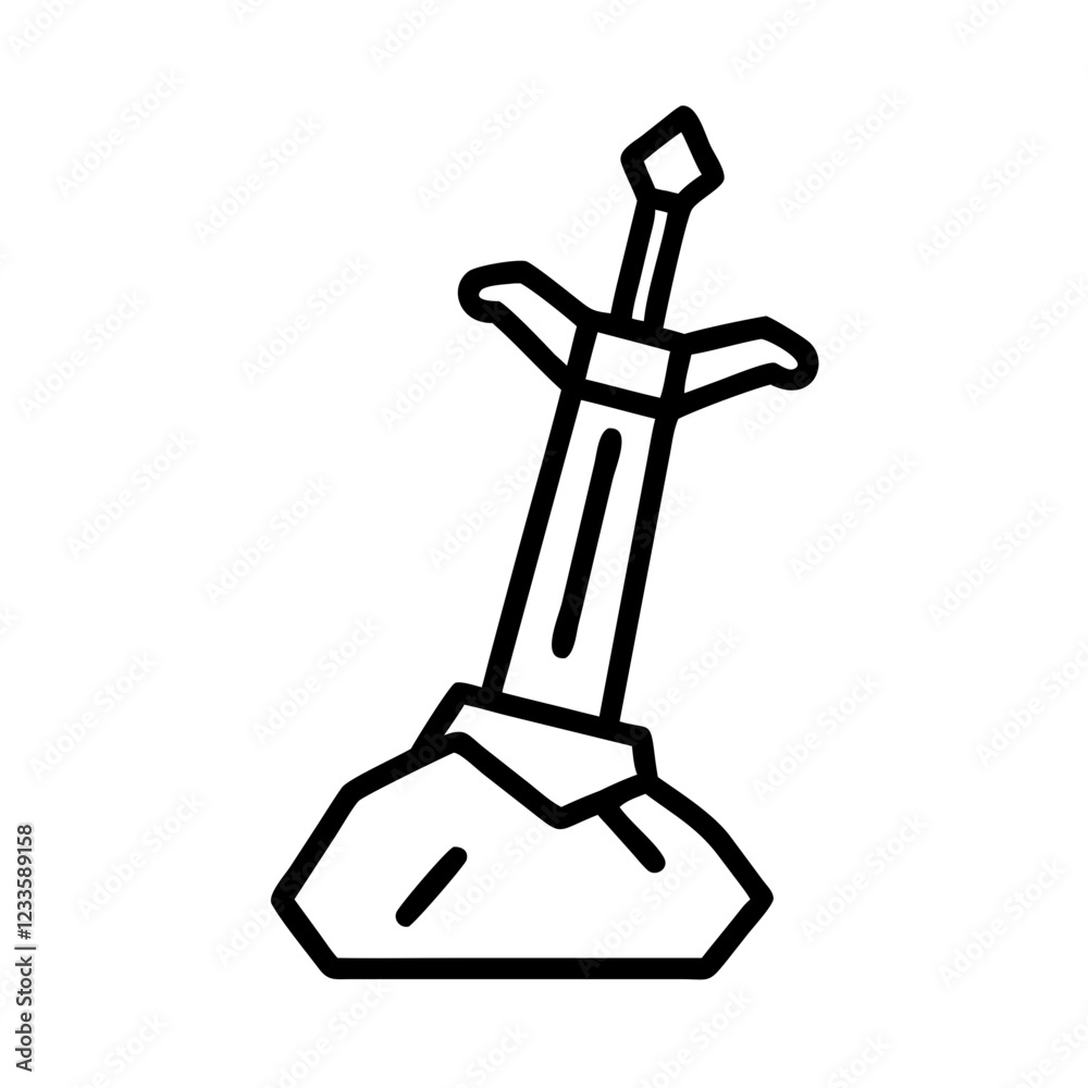 Poster sword in stone vector icon – legendary mythical symbol