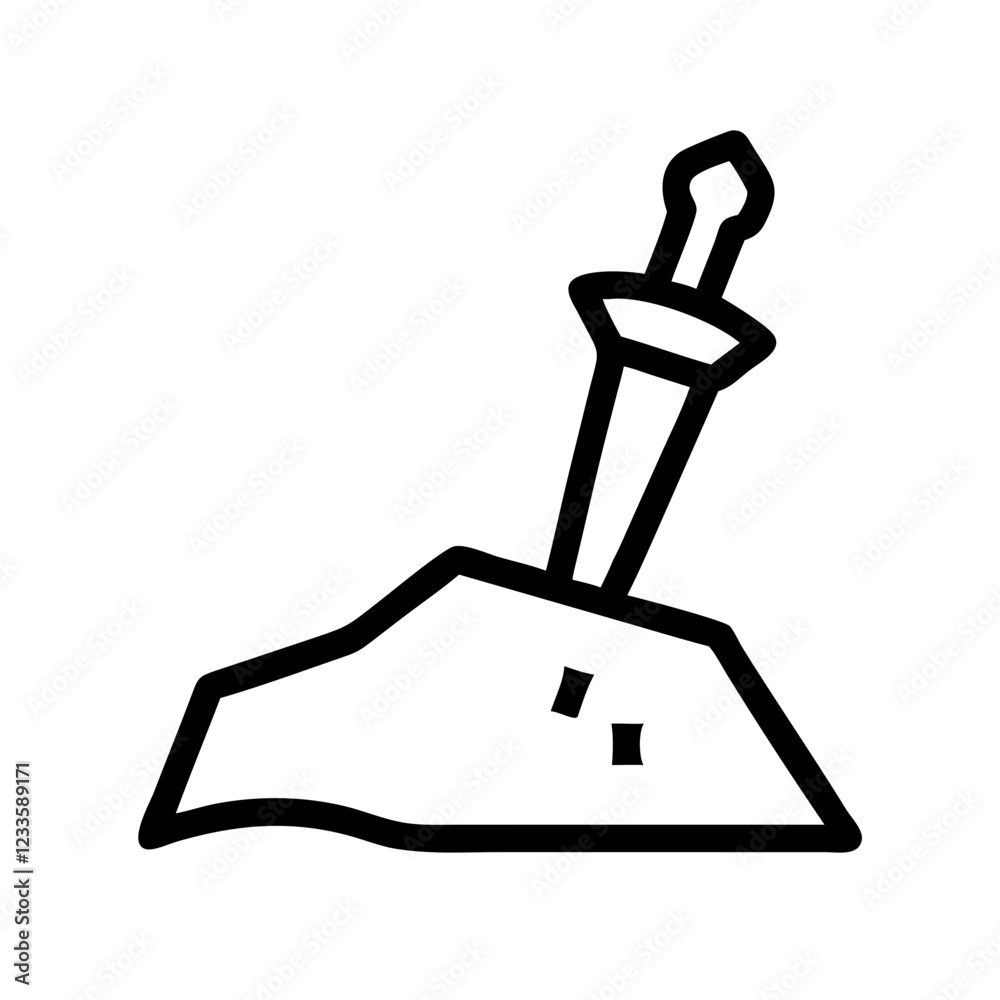 Poster sword in stone vector icon – legendary mythical symbol