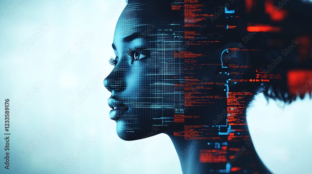 Aufkleber innovative digital profile of a woman featuring cybernetics and technology : generative ai
