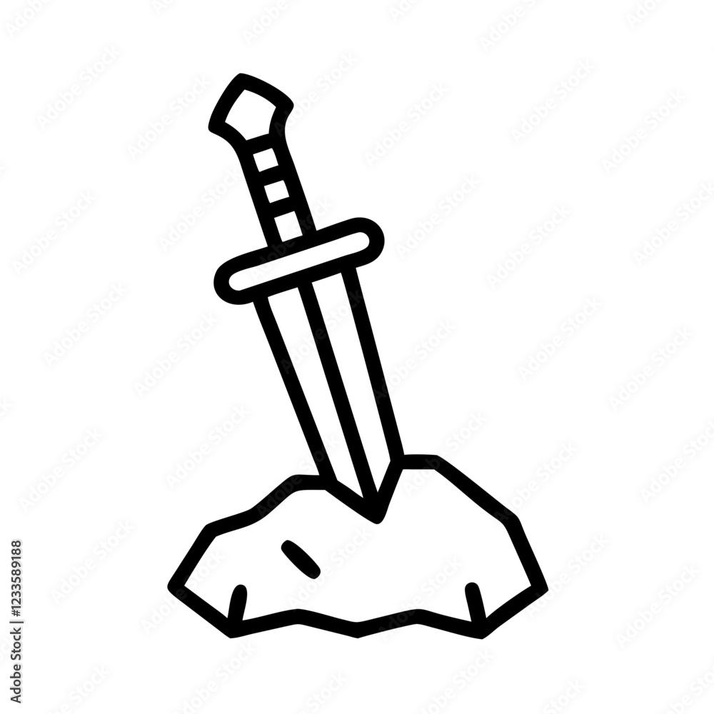 Poster sword in stone vector icon – legendary mythical symbol