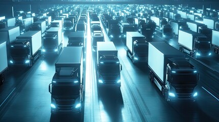 A logistics hub with electric cargo trucks reducing transportation emissions.