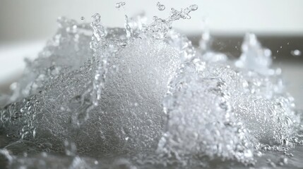 Water droplet impact splash, closeup, bathroom, background blurred