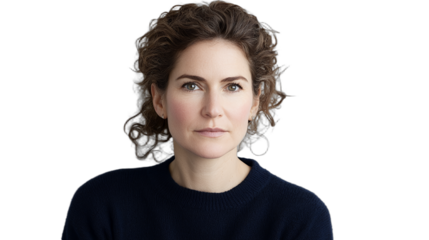 a portrait of a woman in a blue sweater on a transparent background, PNG image, PNG file, Generative art.
