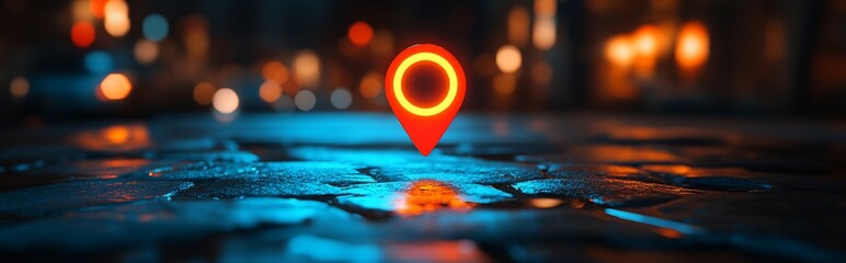 Radiant Red Navigation Pin Highlighted on Reflective City Street : Generative AI