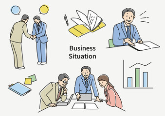 シニア世代男性と若手社員のビジネスシーン（色付き）