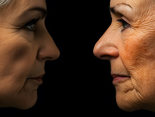 Obraz premium Dramatic close up of two faces, showcasing age differences and emotions