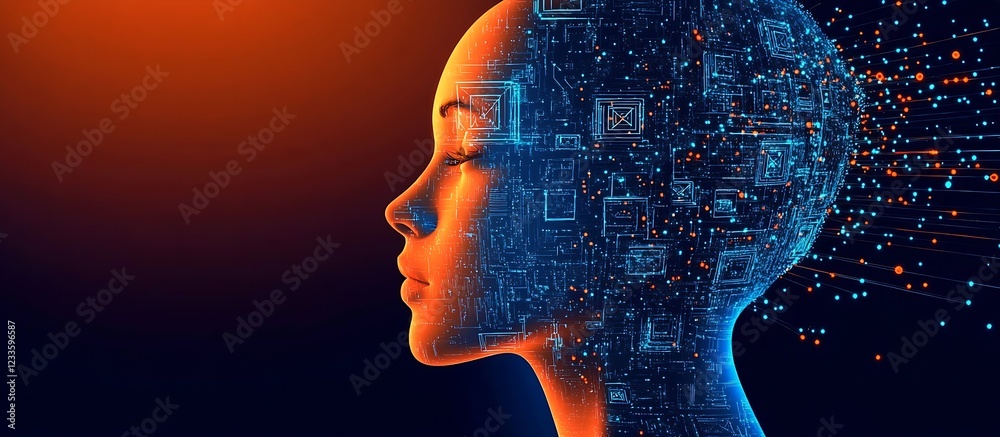 Aufkleber Futuristic Artificial Intelligence Profile Head with Digital Circuit Design : Generative AI
