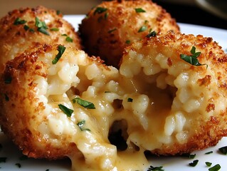 Irresistibly Cheesy Arancini Italian Rice Balls with Golden Crispy Coating : Generative AI