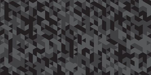 Fototapeta premium Abstract geometric black and gray background seamless mosaic and low polygon triangle texture wallpaper. Triangle shape retro wall grid pattern geometric ornament tile vector square element. 