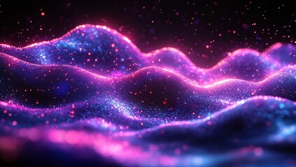 Cosmic Dust Waves: A Symphony of Pink and Blue Nebula