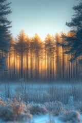 Obraz premium Trees covered by heavy snow in winter forest