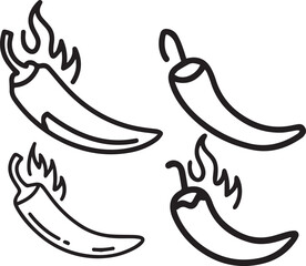 vector line drawing of a chili pepper with flames. 
