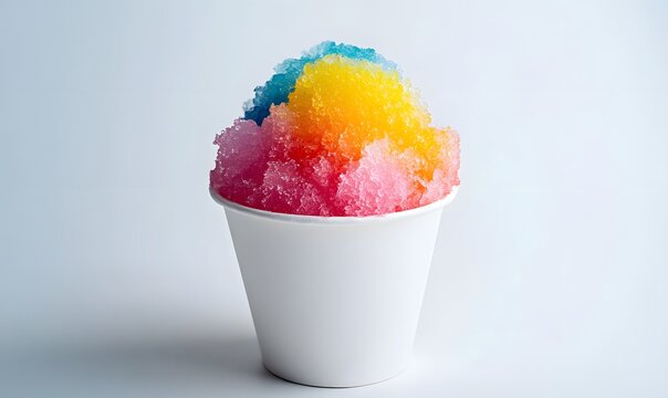 colorful shaved ice snowcone in a white paper cup. Generative AI