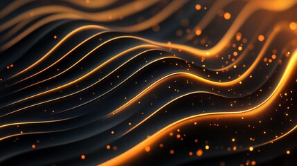 Abstract Dark Gold Waves  Glowing Lines  Particle Background