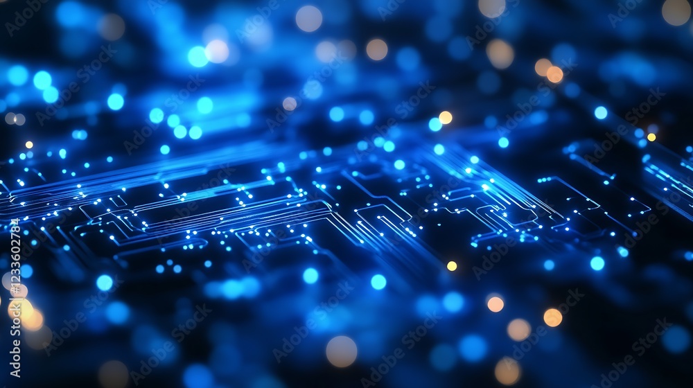 Poster futuristic blue circuit board with glowing connections : generative ai