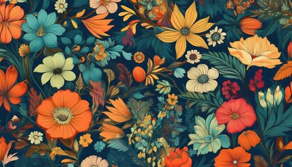 カラフルなの花柄の背景。AIで生成	