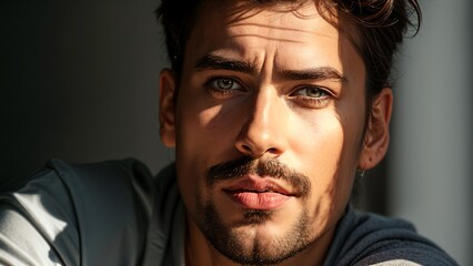 Fototapeta premium Close-up Portrait of a Handsome Man with a Stylish Moustache