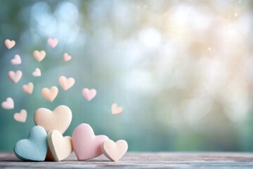 A serene celebration of pastel heart shapes soft background bokeh lights dreamy environment