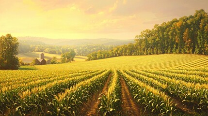 Golden Hour on the Farm: A Serene Rural Landscape