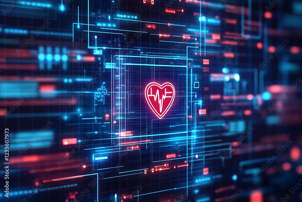 Aufkleber heartbeat symbol in neon digital interface futuristic design : generative ai
