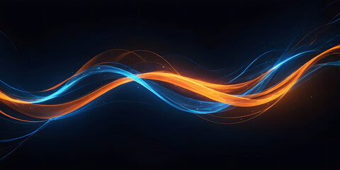 Abstract Intertwining Energy: An abstract digital artwork featuring two dynamic, luminous waves of blue and orange intertwine, creating a visual representation of energy, flow, and connectivity.