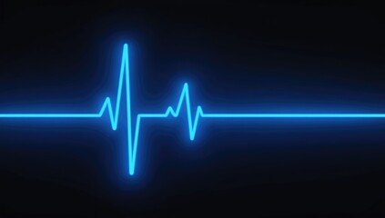 Pulse of Life: A vibrant blue neon heartbeat line pulses against a dark background, symbolizing life, vitality, and the rhythm of the human experience.  