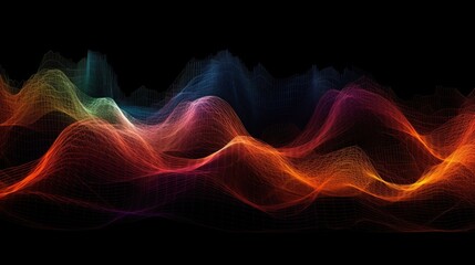 Obraz premium Abstract Waves of Color: A mesmerizing visual experience of flowing, multicolored waves against a stark black background. The vibrant hues dance and shimmer, evoking a sense of energy, motion.