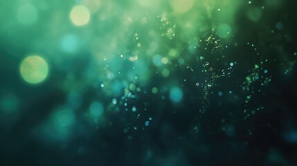 Emerald Dream: A mesmerizing abstract image of soft, ethereal green and turquoise hues, featuring delicate bokeh and a captivating swirl of shimmering dust particles.