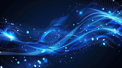 Fototapeta premium Abstract Blue Flow: A mesmerizing abstract pattern of swirling blue energy, luminous particles, and ethereal lines creates an atmosphere of mysterious, cosmic depth.