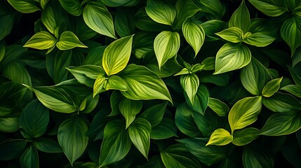 A lush arrangement of green leaves showcasing various shapes and textures.